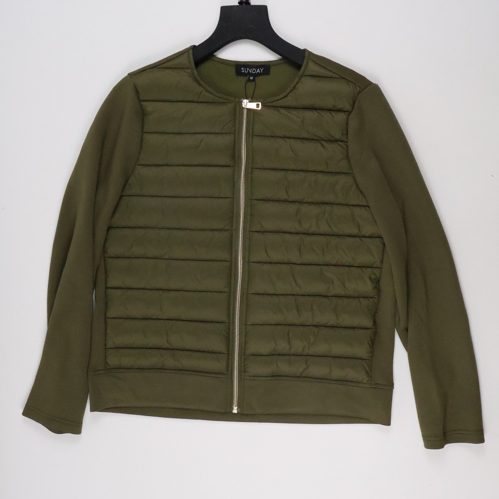Sunday Jacket Quilted Hybrid Puffer Zip Up Green Solid Medium NWT